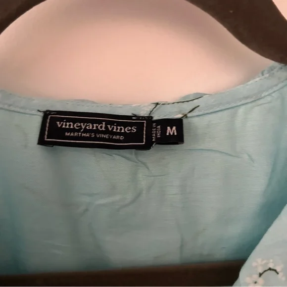 Vineyard Vines Ruffle-Neck Blouse Light Blue V neck - Picture 2 of 7